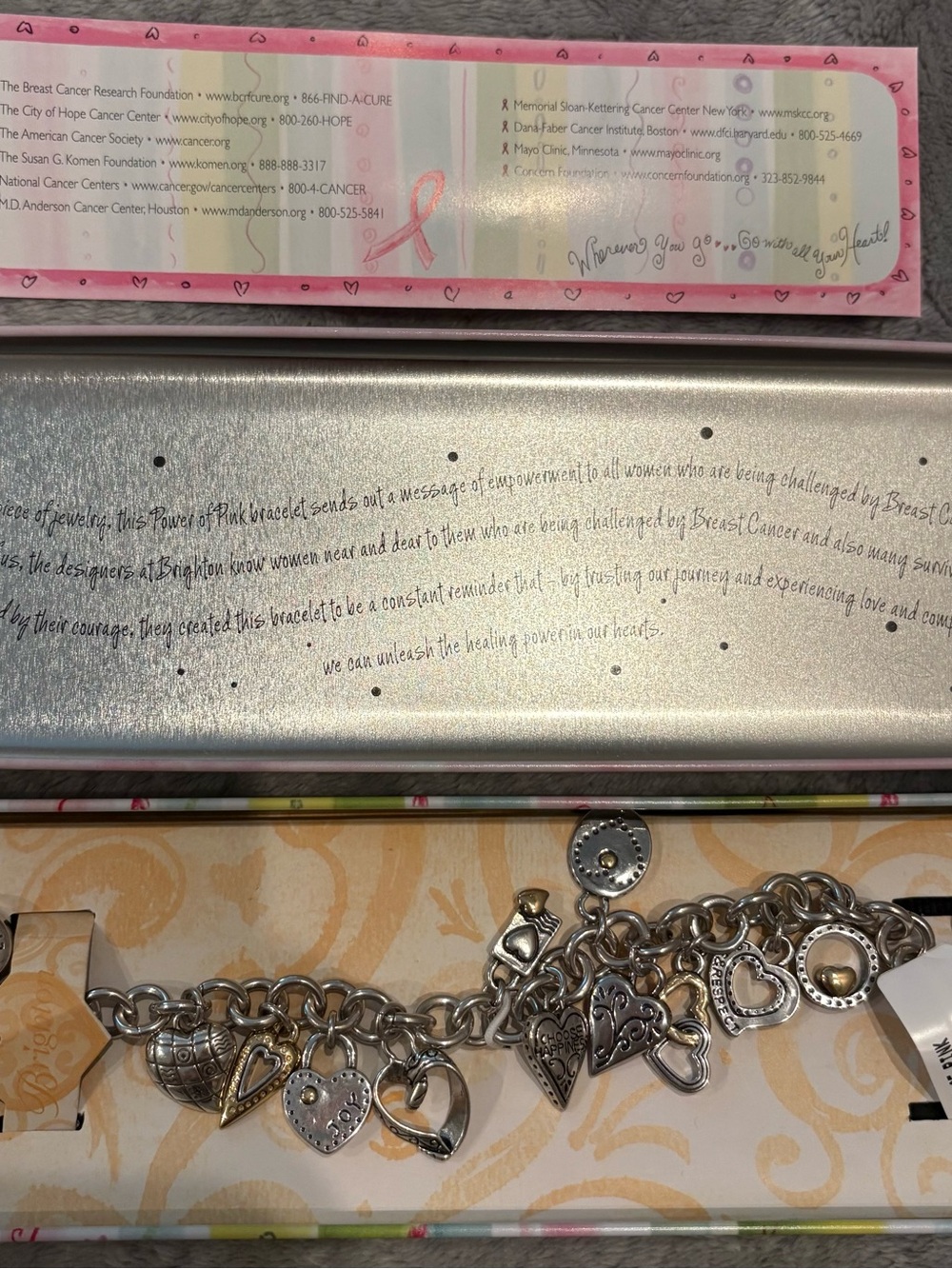 Brighton Power of Pink Silver Heart Charm Bracelet D23609
